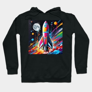 Colorful Space Rocket Liftoff Hoodie